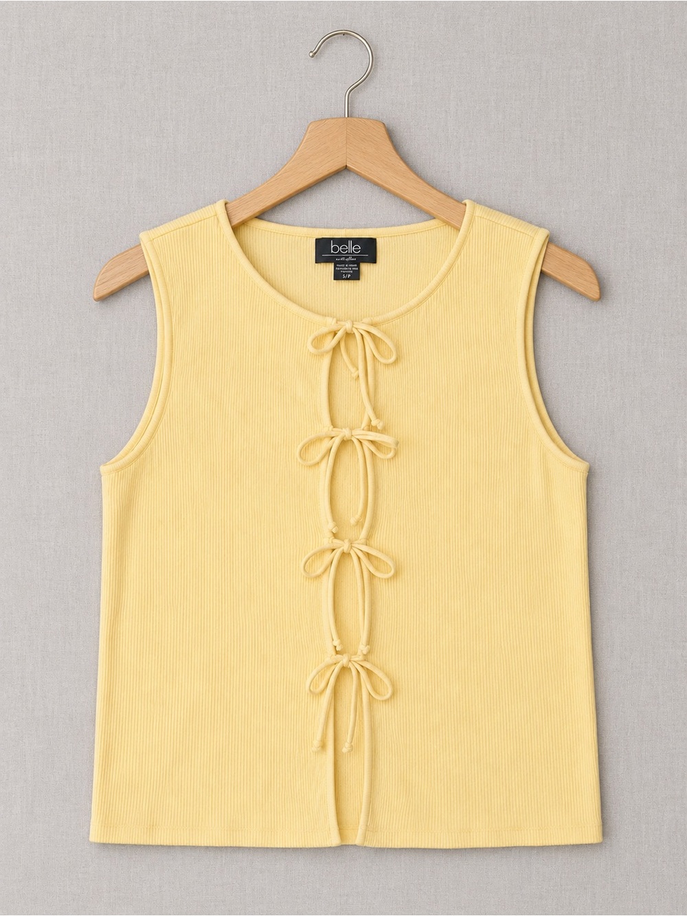Belle By Belldini Yellow Ribbed Tank with Front Tie Details